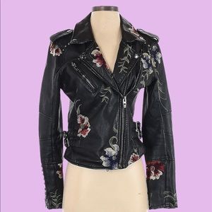 Blank NYC faux leather floral embroidered/studded motorcycle jacket